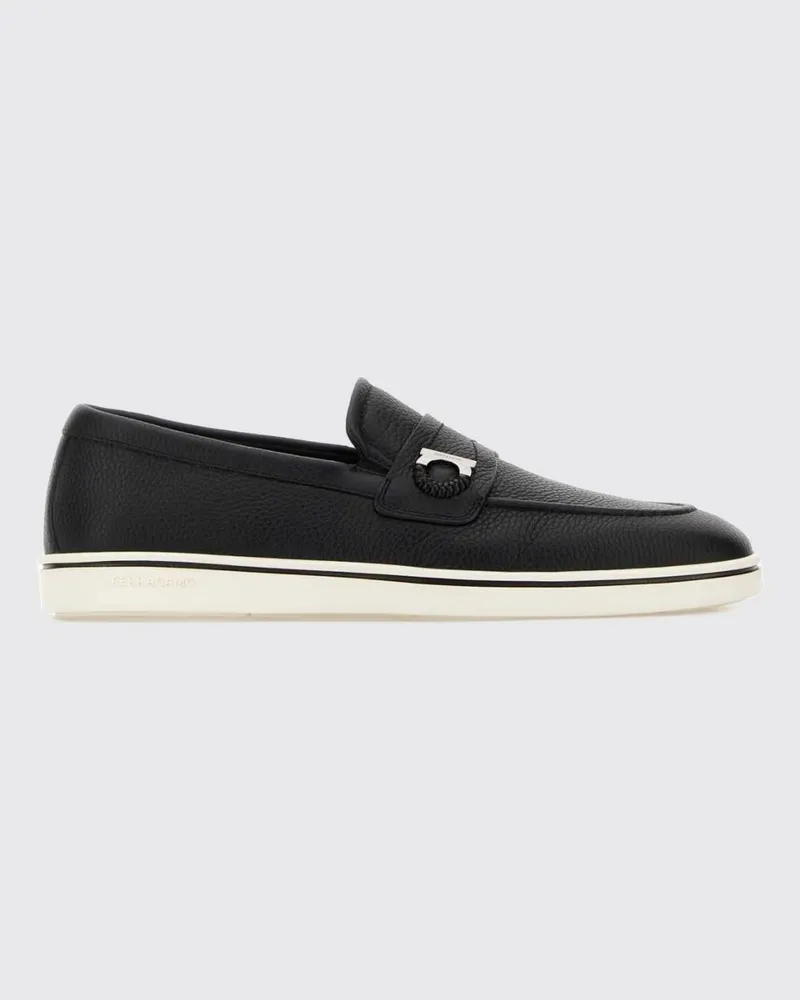 Ferragamo Loafer aus genarbtem Kalbsleder mit Gancini-Metallelement Schwarz