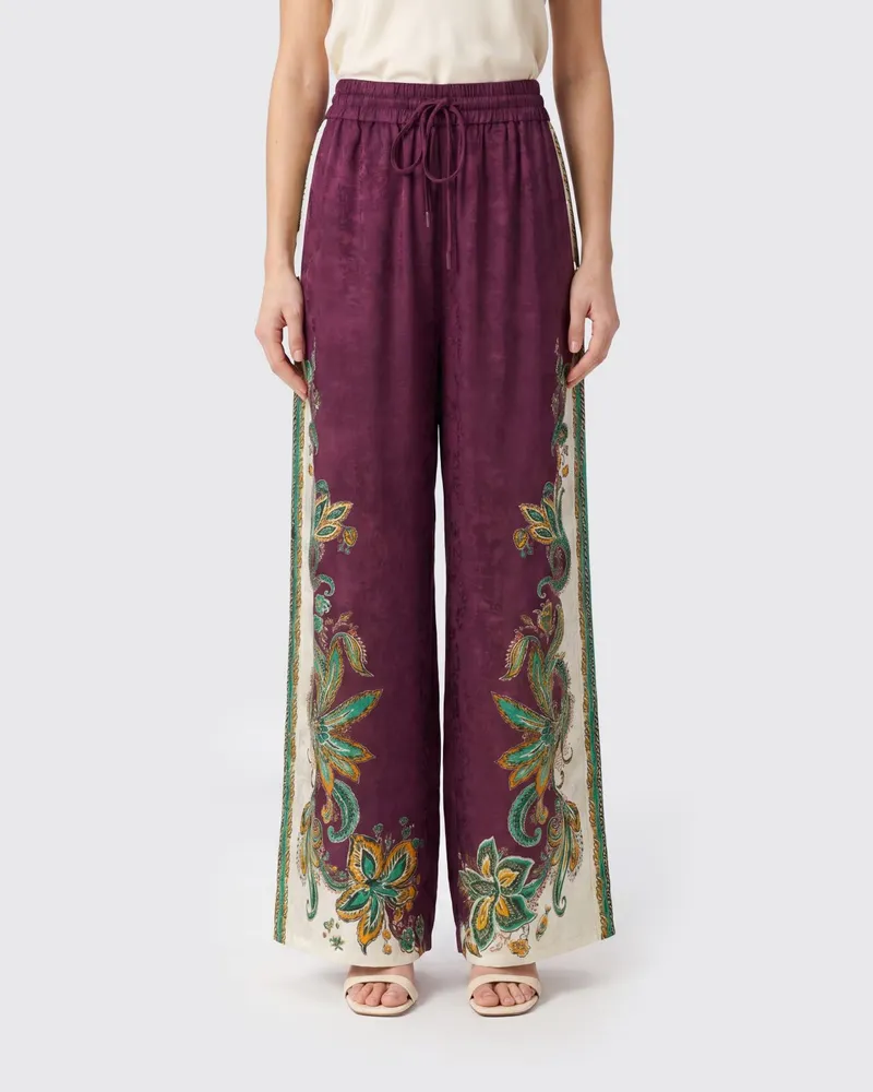 ALEMAIS Hoch taillierte Palazzo-Hose aus Seide und Viskose mit Blumendruck Bunt