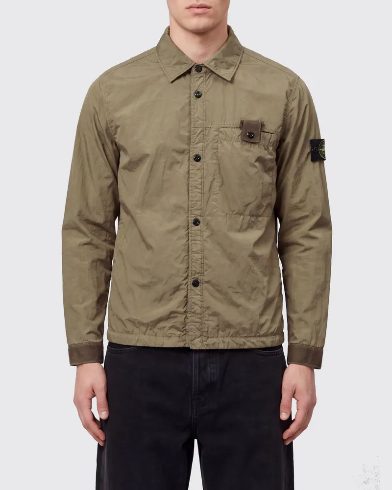 Stone Island Crinkle Reps NY Hemdjacke aus recyceltem Nylon mit Logo Grün