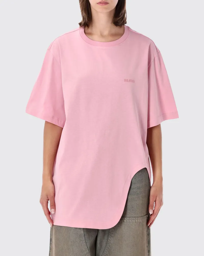 ATTICO Relaxed Fit Baumwoll-T-Shirt mit überschnittenen Schultern und Seitenschlitzen Pink