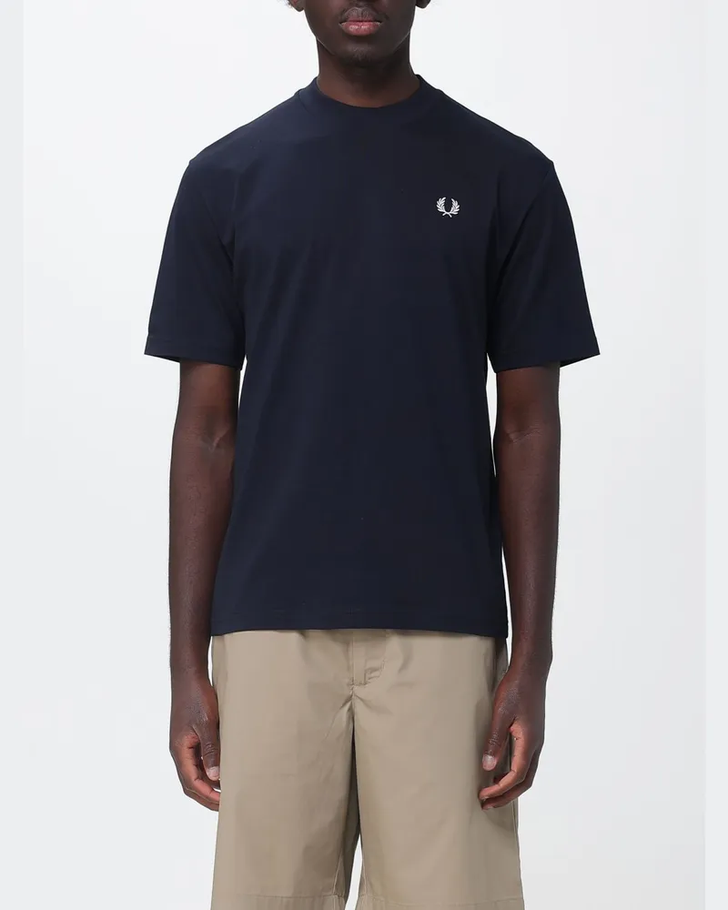 Fred Perry Slim Fit Baumwoll-T-Shirt mit Rundhalsausschnitt und Kontrastlogo von Navy