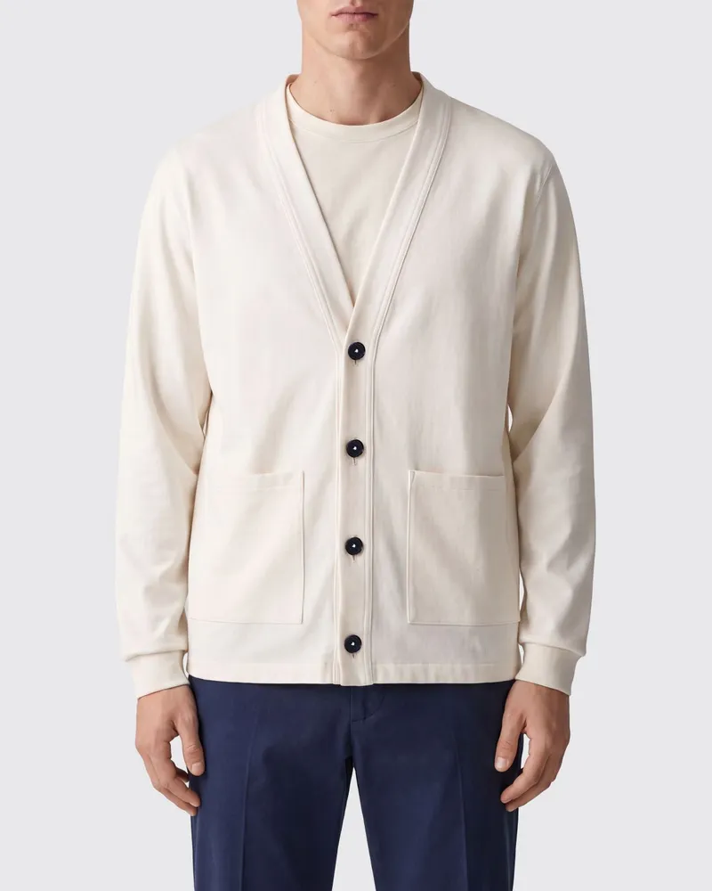 Herno Polyester-Cardigan mit V-Ausschnitt und aufgesetzten Taschen Weiß