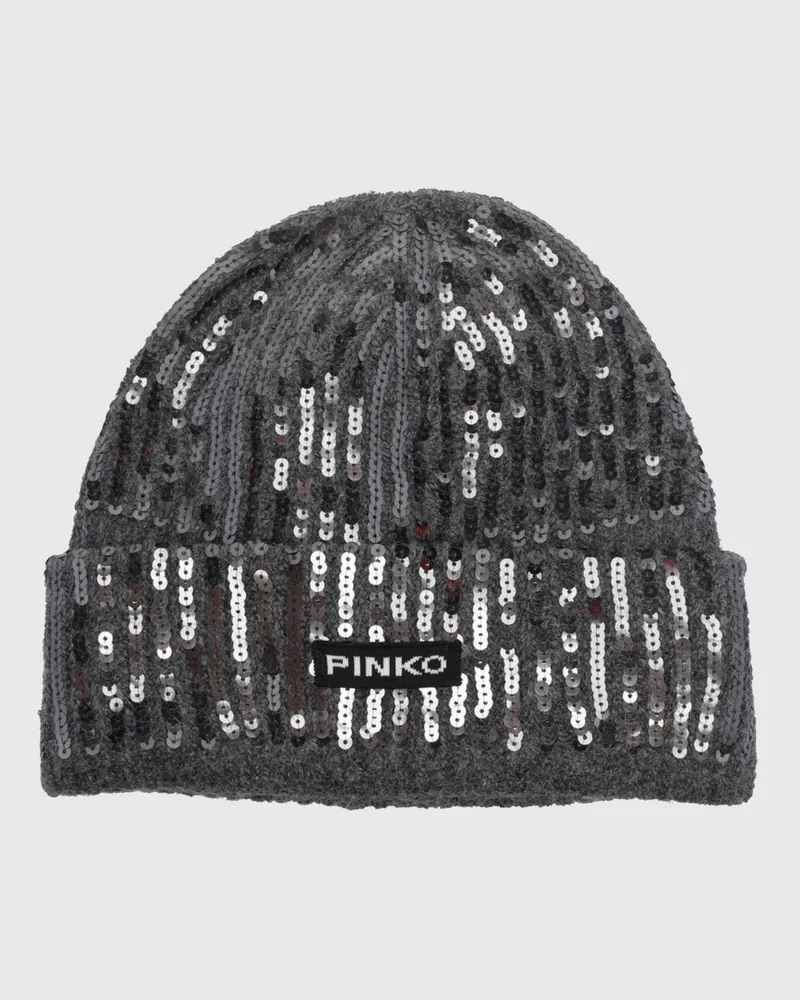Pinko Paillettenbesetzte Beanie von mit Logo-Applikation am Umschlag Grau