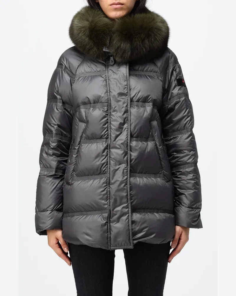 Peuterey Kurze Stepp-Daunenjacke aus Nylon von mit Shearling-Kapuze Braun