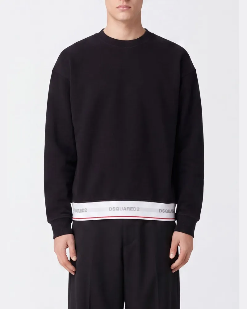Dsquared2 Sweatshirt aus Baumwolle mit Jacquard-Logo in Relaxed Fit Schwarz