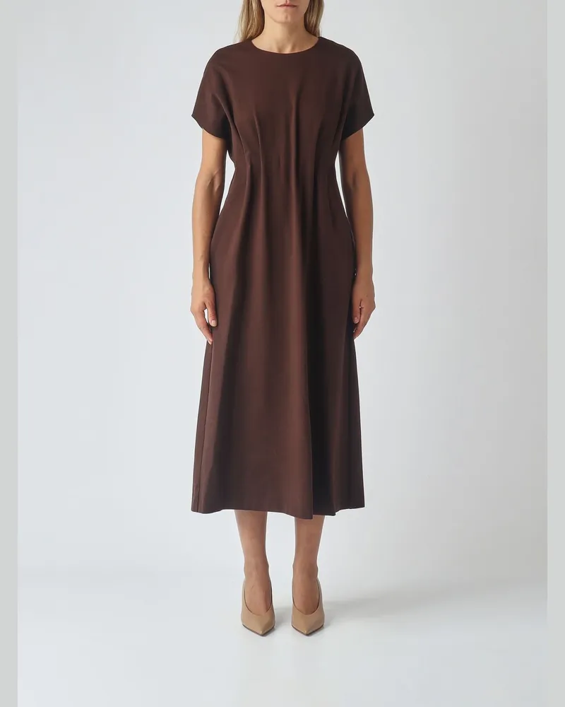 MEIMEIJ Ausgestelltes Midi-Kleid aus Viskosemischung mit kurzen Ärmeln und Rundhalsausschnitt Braun