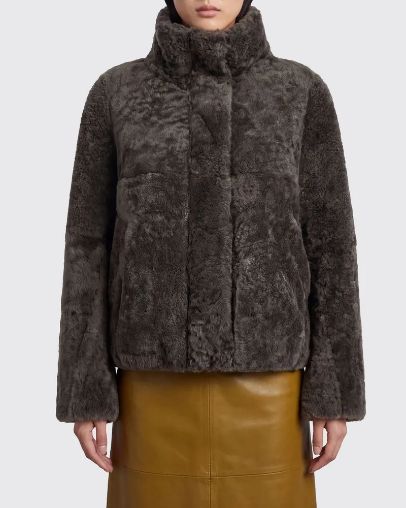 Brunello Cucinelli Kurze Lammfelljacke mit hohem Kragen Grau