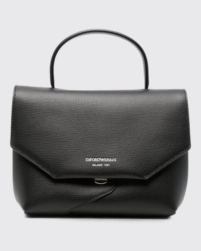 Emporio Armani 1981 Mini-Handtasche aus genarbtem Leder mit laminiertem Logo Schwarz