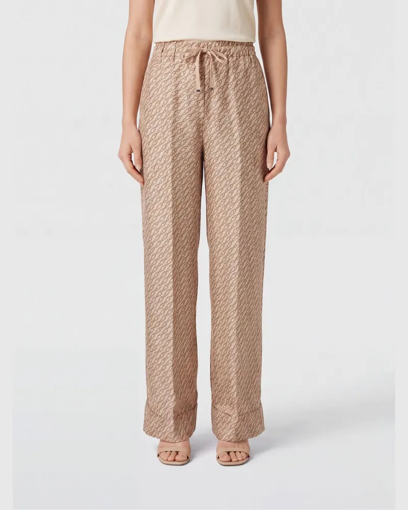 Herno Palazzo-Hose aus Seide mit grafischem Print und hoher Taille Beige