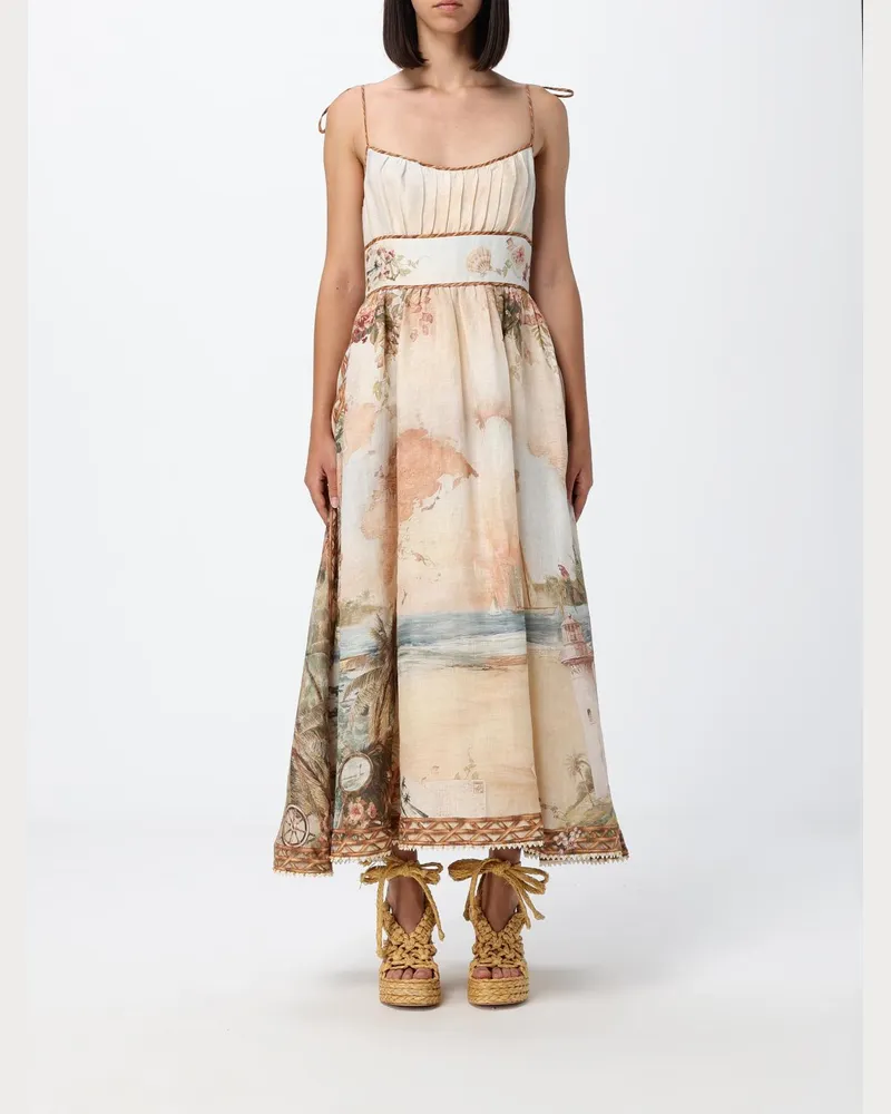 Zimmermann Mahon Midi-Leinenkleid mit Grafikprint und schulterfreiem Design Bunt