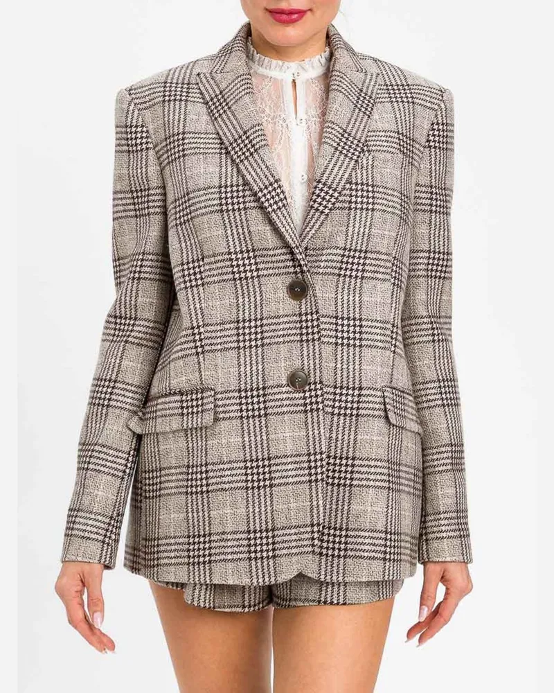 Twin-Set Einreihiger Blazer aus Wollmischung mit Prince-of-Wales-Muster von Beige