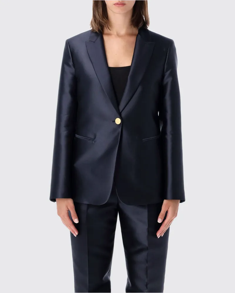 Alberta Ferretti Kurzer einreihiger Satin-Blazer mit Ein-Knopf-Verschluss Blau