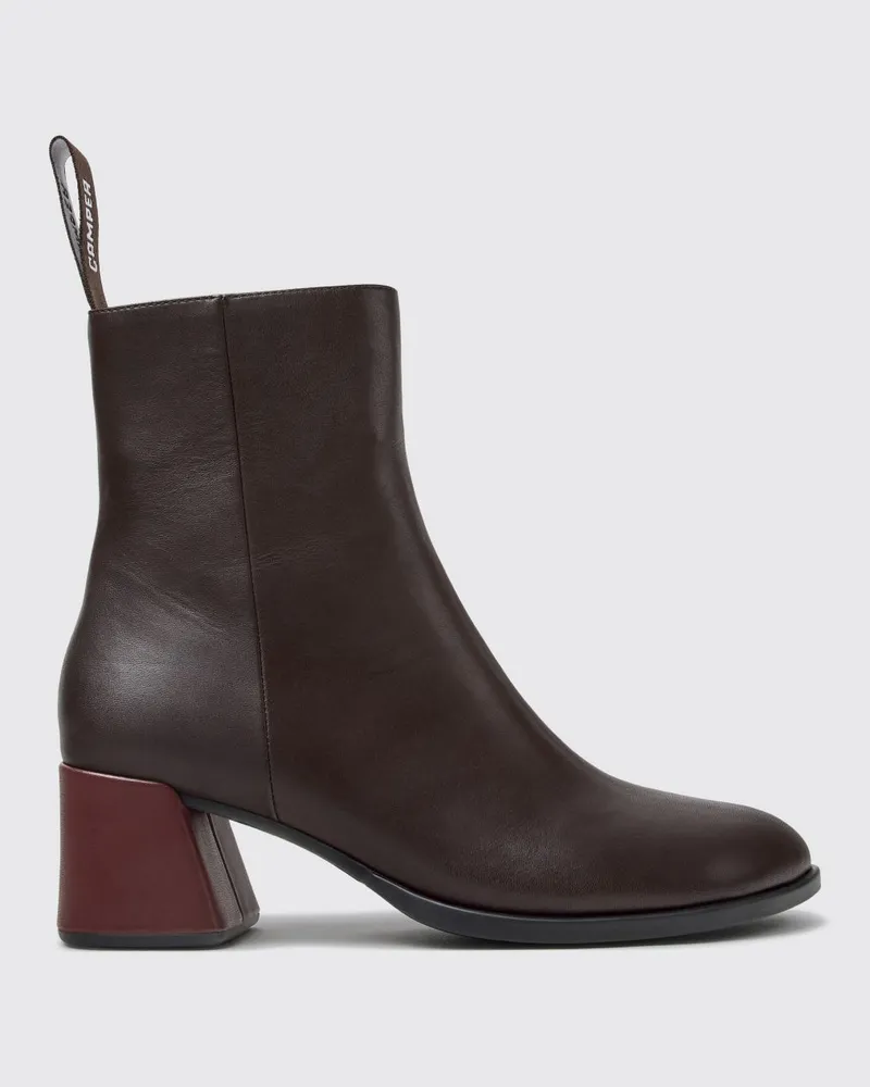 Camper Twins Stiefeletten aus Glattleder mit Blockabsatz und seitlichem Reißverschluss Braun