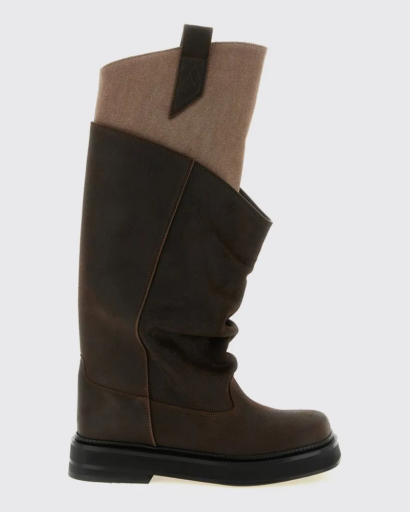 ATTICO New Robin Passeggiata Biker-Stiefel aus zweifarbigem Veloursleder Braun