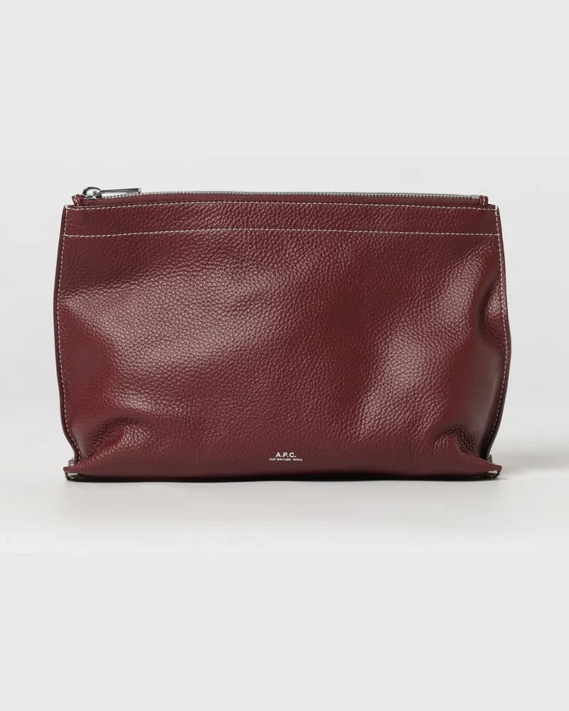 A.P.C. Clutch aus gehämmertem Kalbsleder mit laminiertem Logo Weinrot