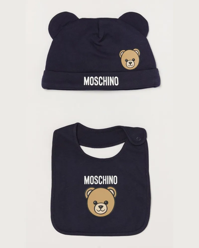 Moschino Baby-Mütze aus Baumwolle mit Logo-Print Blau