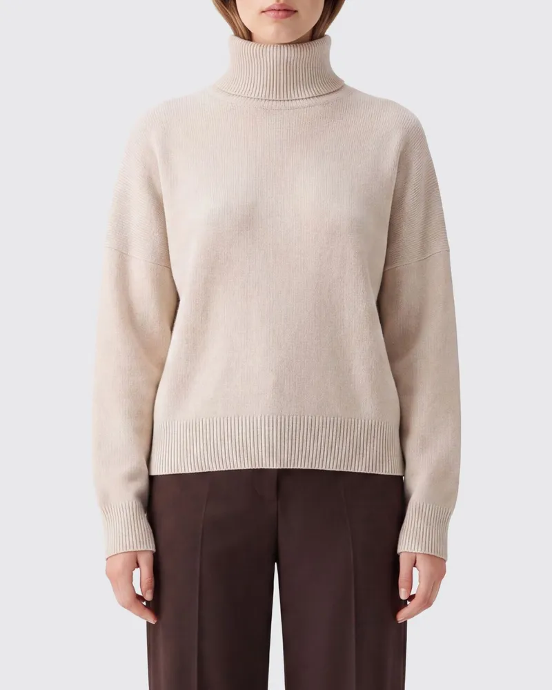 Brunello Cucinelli Langärmeliger Rollkragenpullover aus 100 % Kaschmir von mit Rippbündchen Weiß