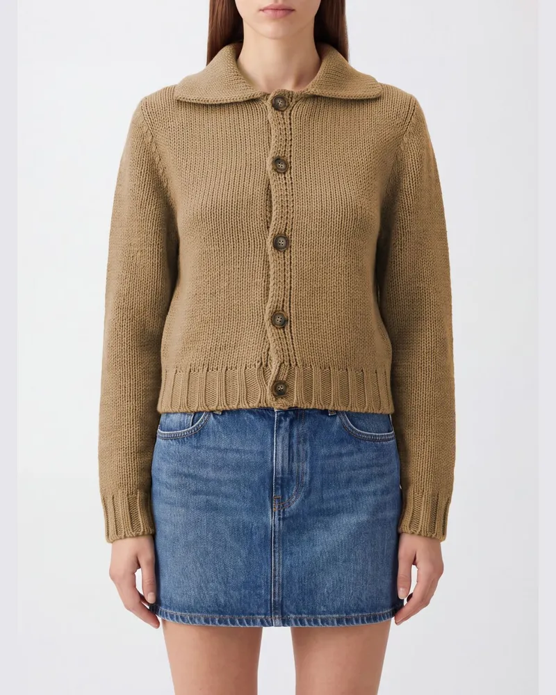 Maison Margiela Cardigan aus Wollmischung mit geripptem Kragen Beige