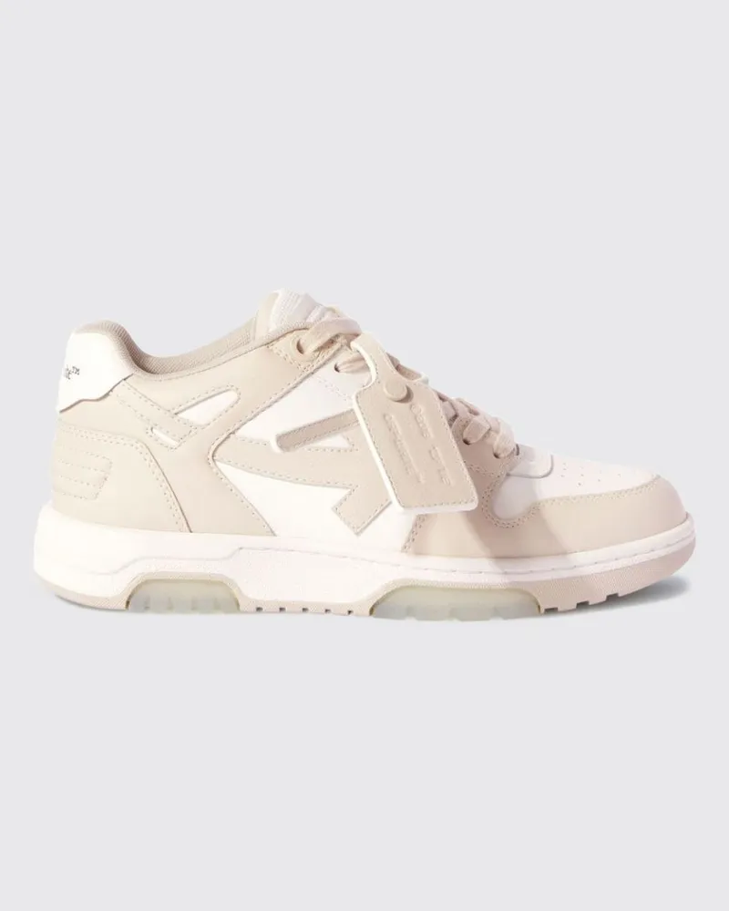 OFF-WHITE Zweifarbige Leder-Low-Top-Sneaker Out Of Office mit Logo Beige