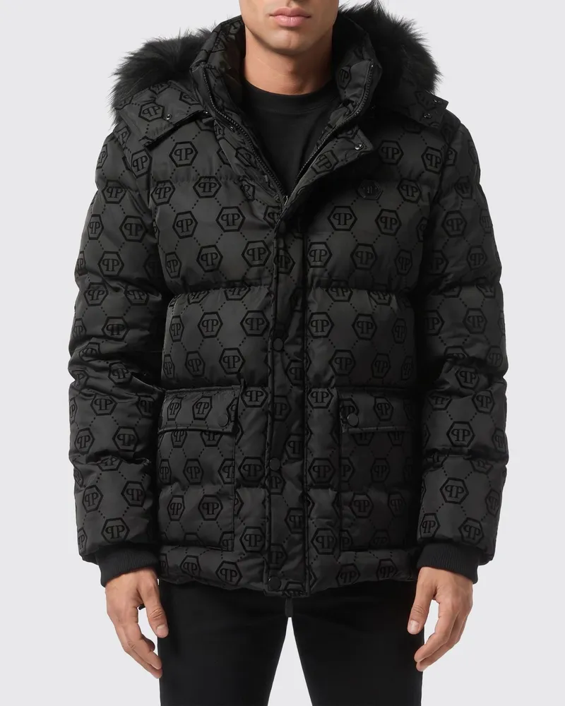 Philipp Plein Gefütterte Daunenjacke PP Schwarz