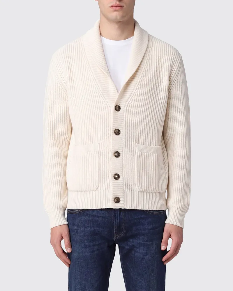 Eleventy Woll-Cardigan von mit Schalkragen und aufgesetzten Taschen Ivory