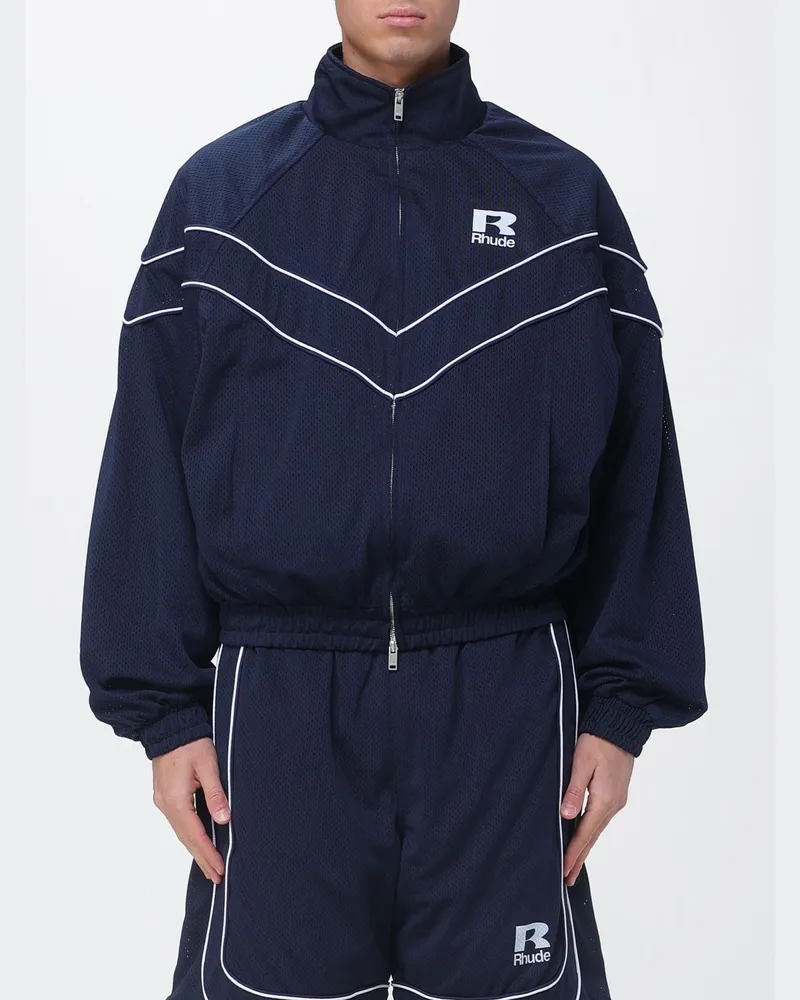 RHUDE Kurze Bomberjacke aus Polyester mit Stehkragen und Kontrastlogo Blau