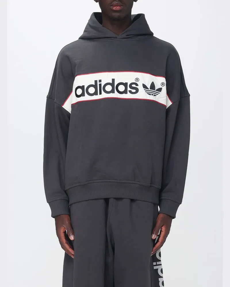 adidas Baumwollmisch-Kapuzenpullover mit Kontrastlogo und überschnittenen Schultern Schwarz
