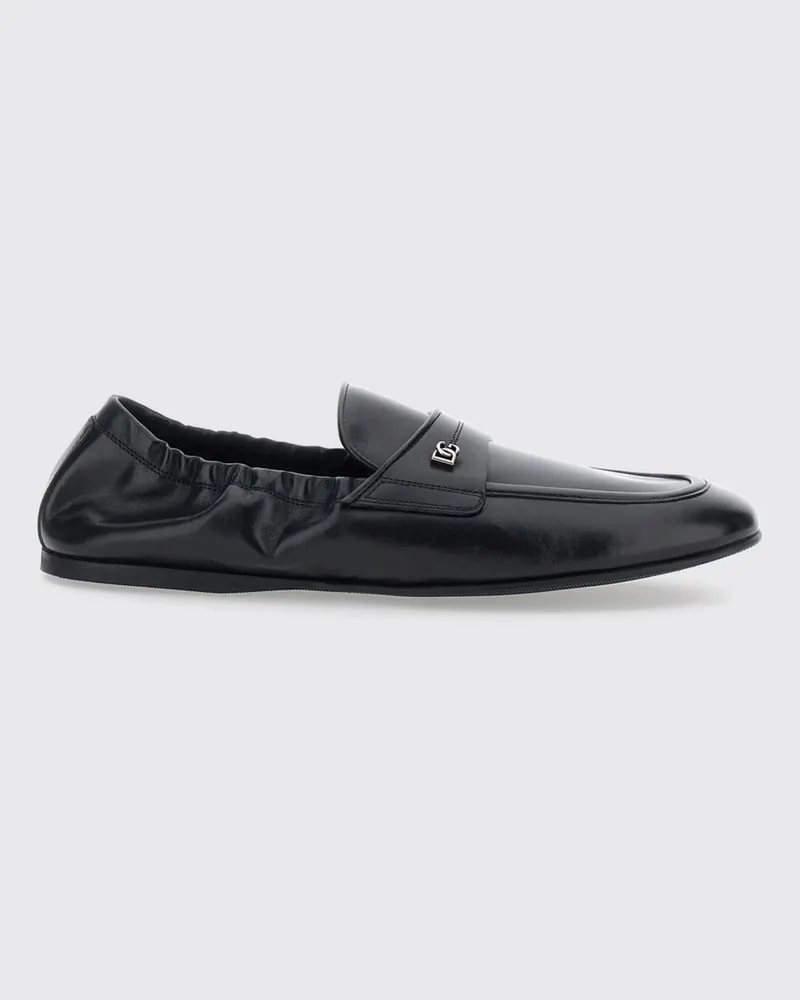 Dolce & Gabbana DOLCE  GABBANA Loafer Dolce & Gabbana aus glattem Kalbsleder mit spitzer Kappe und DG-Logo Schwarz