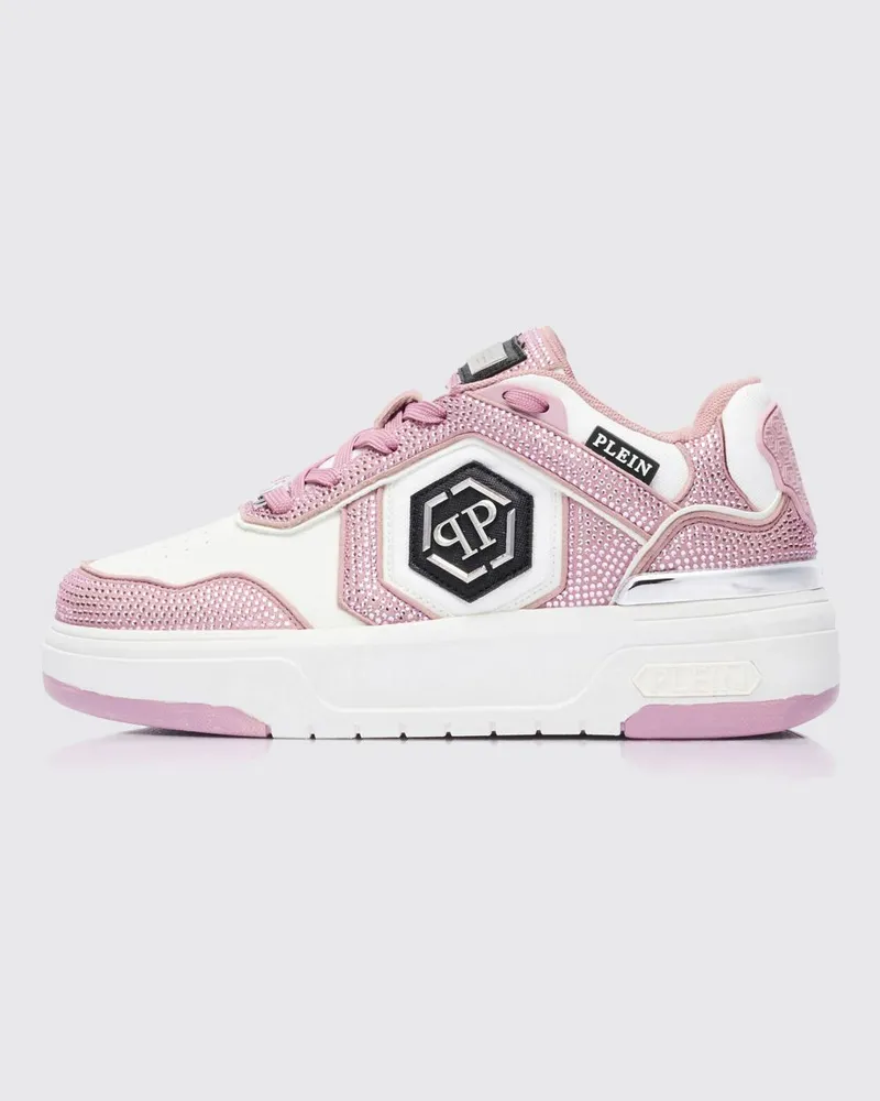 Philipp Plein SK8R Leder-Sneakers mit Strassapplikationen Fuchsia