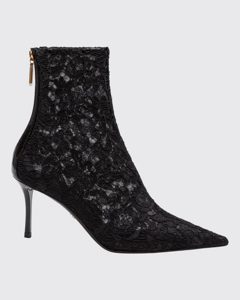 Dolce & Gabbana DOLCE  GABBANA Stiefeletten aus bestickter Spitze Dolce & Gabbana mit mittlerem Stilettoabsatz Schwarz