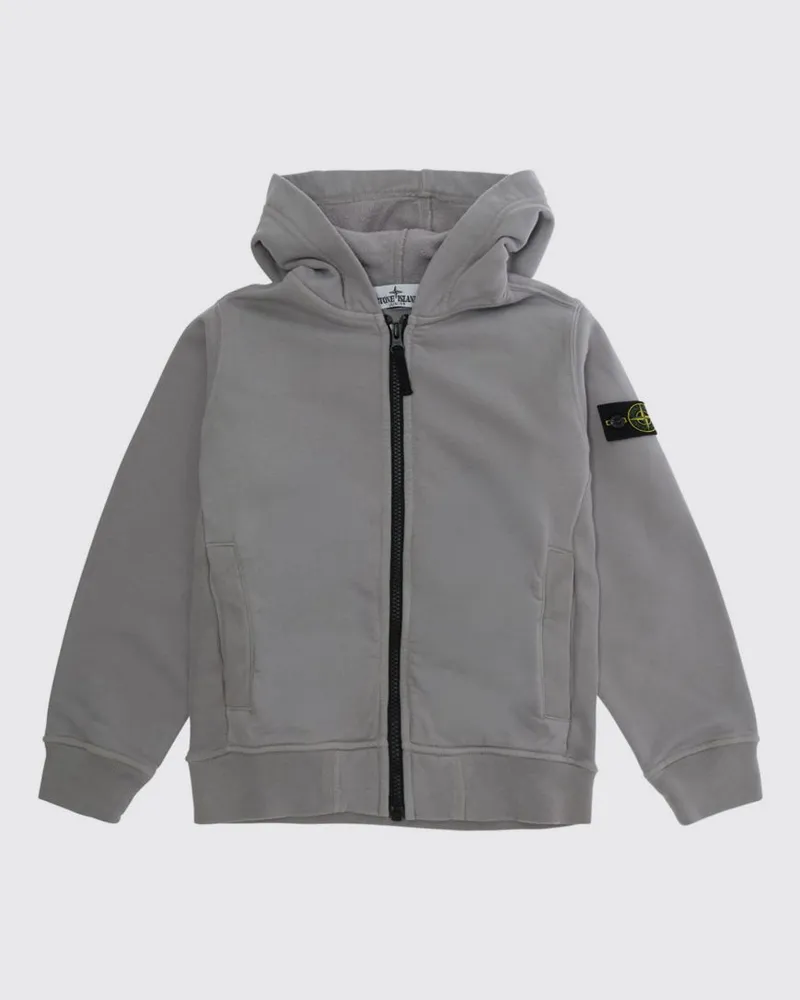 Stone Island Baumwoll-Kapuzenjacke mit Reißverschluss und Logo für Jungen Grau
