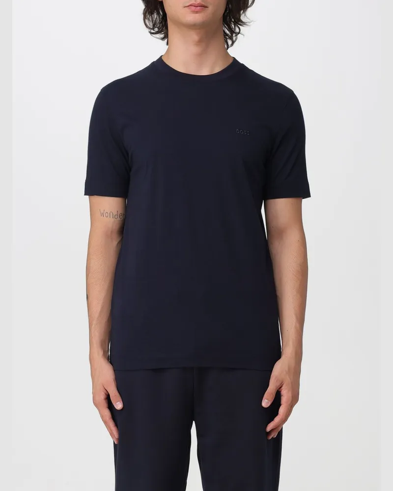 HUGO BOSS Herren-T-Shirt aus Baumwolle mit Rundhalsausschnitt und Logo-Stickerei Blau