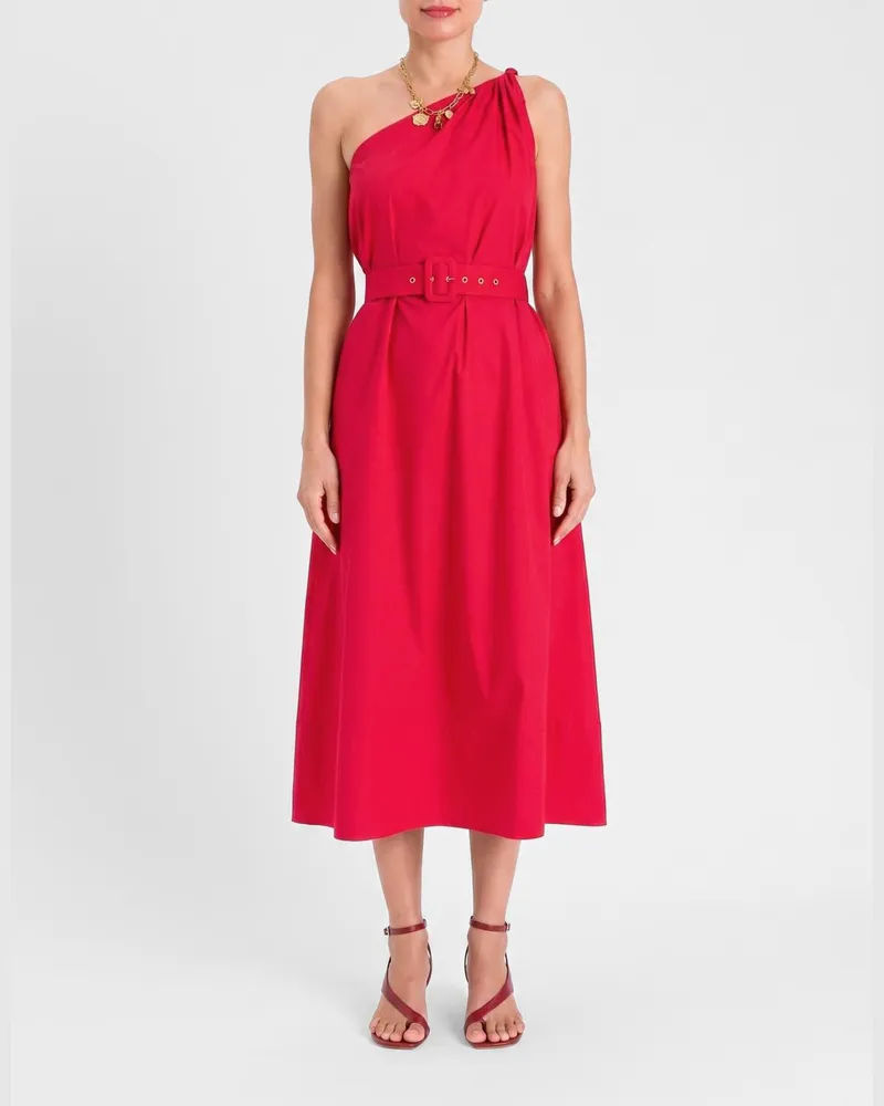 Twin-Set One-Shoulder-Midikleid aus Baumwolle mit verstellbarem Gürtel Rot