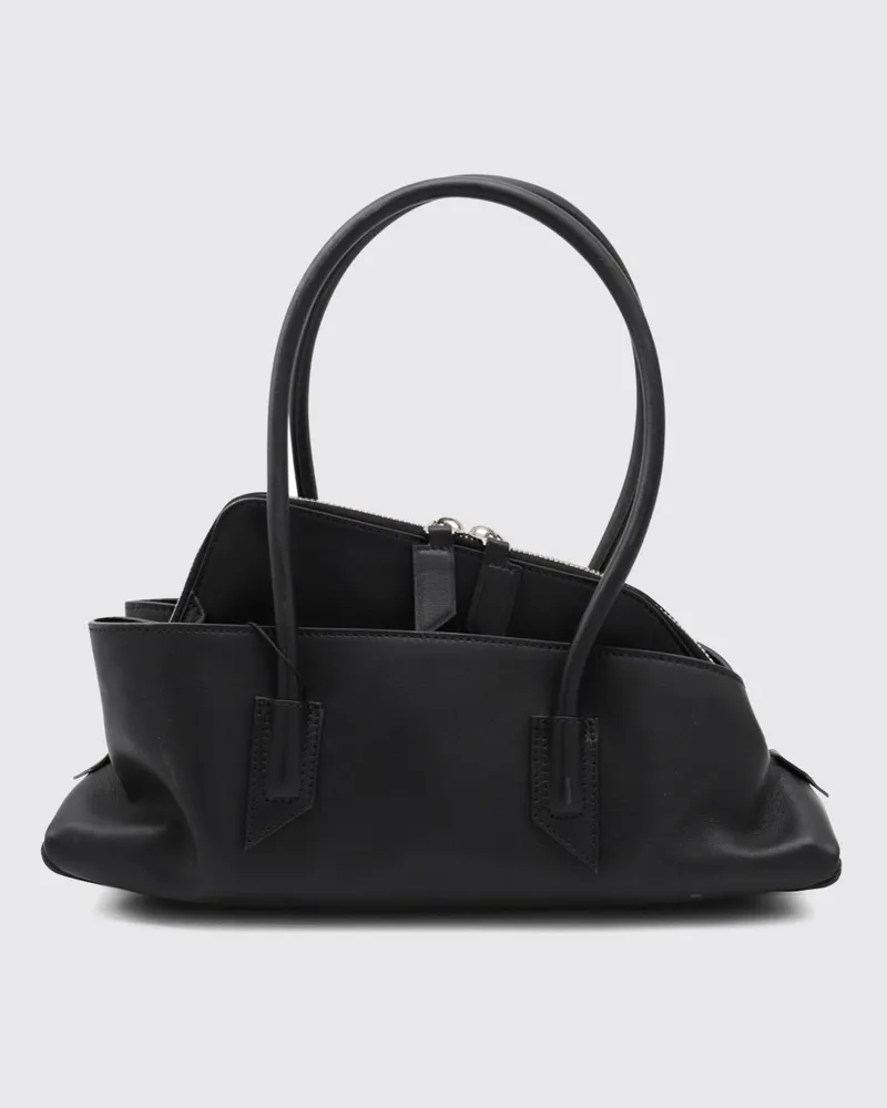 ATTICO Kleine Leder-Schultertasche La Passeggiata von mit doppeltem Griff Schwarz