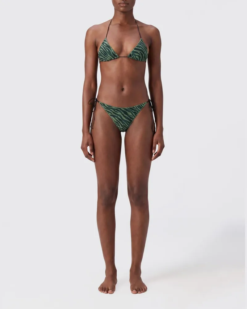 Oséree Grüner Triangel-Bikini aus Lurex mit Zebramuster Grün