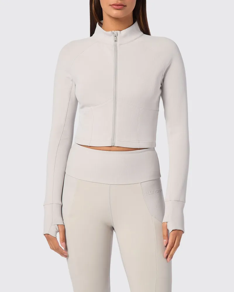 Philipp Plein Langärmeliges Slim-Fit-Sporttop aus Jersey mit Reißverschluss Grau