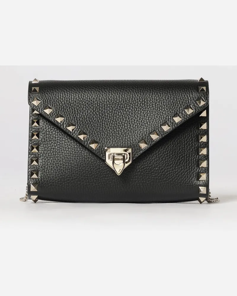 Valentino Garavani Rockstud Clutch aus genarbtem Leder Schwarz