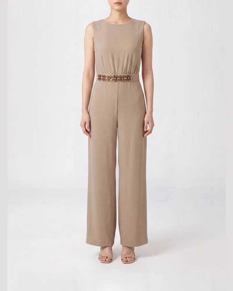 P.A.R.O.S.H. Ärmelloser Crêpe-Jumpsuit P.A.R.O.S.H. mit Juwelengürtel Nude