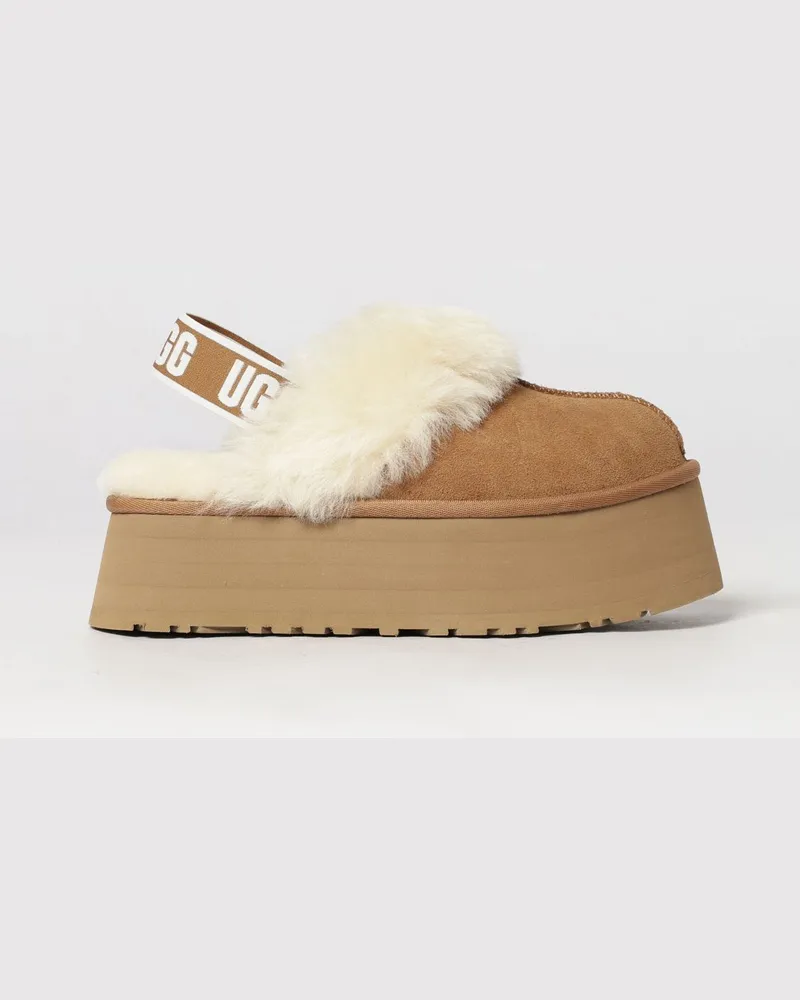 UGG Funkette Slingback-Mules aus Veloursleder mit Plateau-Keilsohle Braun