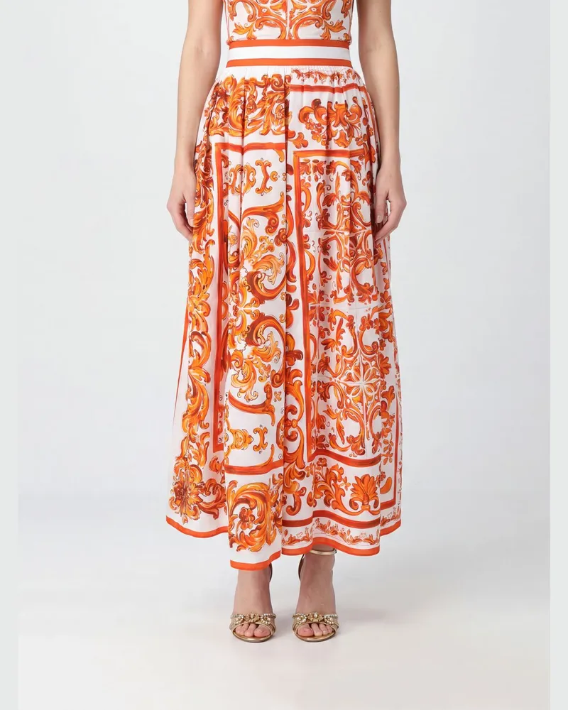 Dolce & Gabbana DOLCE  GABBANA Ausgestellter High-Waist-Midi-Rock Dolce & Gabbana aus Baumwolle mit Majolika-Print Bunt