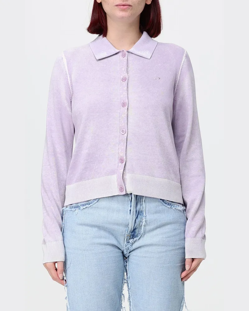 Diesel Langärmeliger Baumwoll-Cardigan mit Polokragen Braun