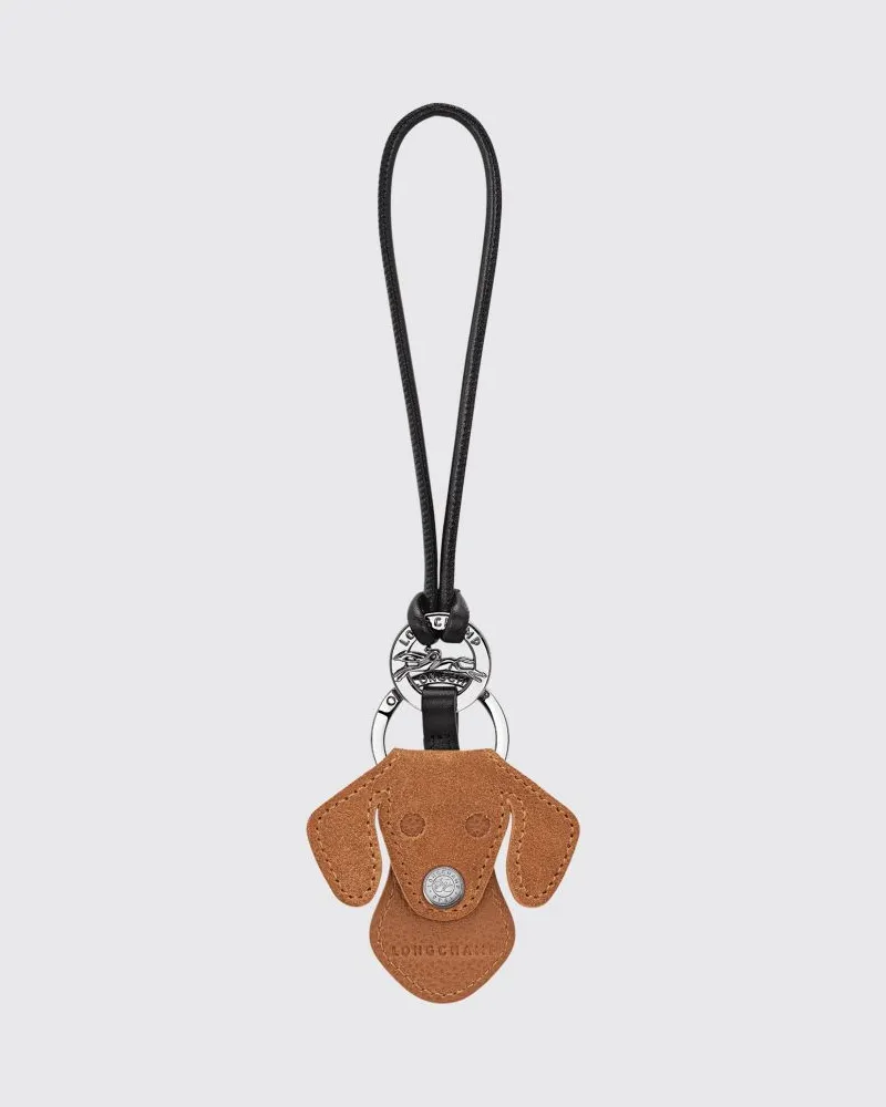 Longchamp Tierförmiger Schlüsselanhänger Dog aus Veloursleder mit Ring Natural