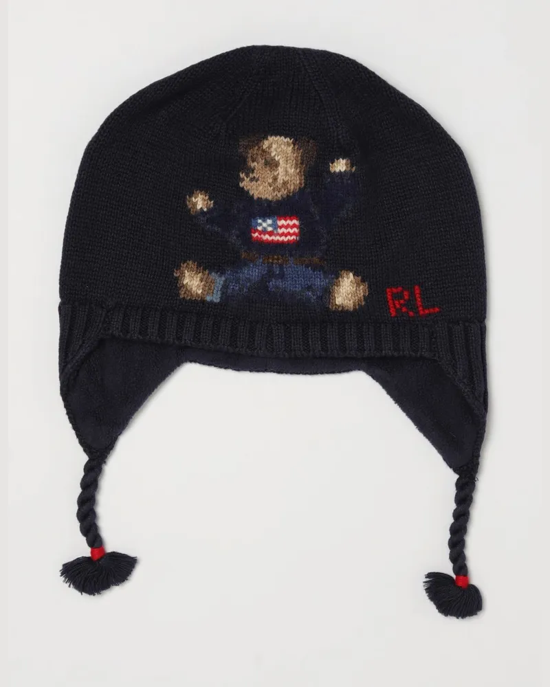 Ralph Lauren Baumwollmütze für Neugeborene mit Teddybär-Print Navy