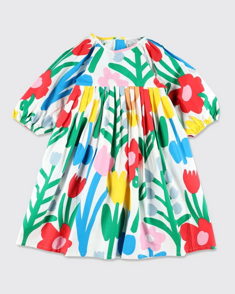 Stella McCartney Kids Baumwollkleid mit Blumenmuster Ivory