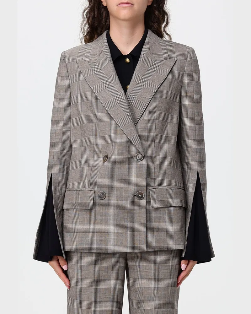 Twin-Set Zweireihiger Blazer aus Wollmischung mit Prince-of-Wales-Karomuster Braun