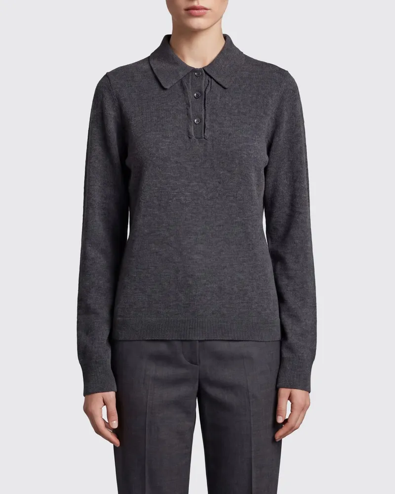 Maison Margiela Slim Fit Langarm-Poloshirt von aus gestrickter Schurwolle Grau
