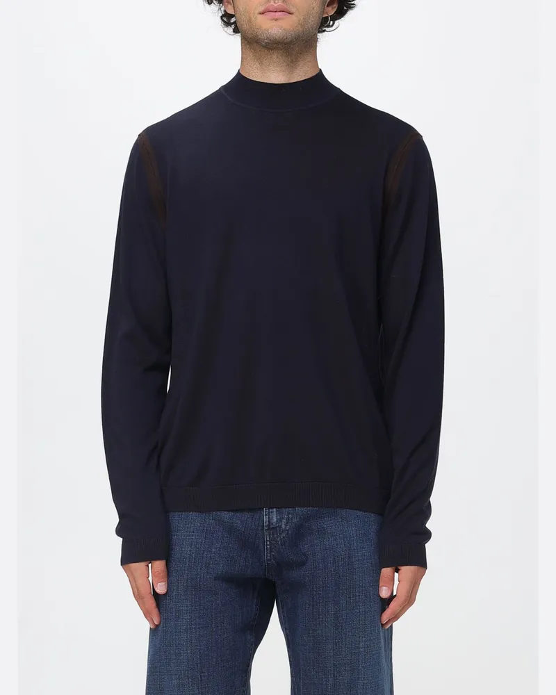 Emporio Armani Baumwollpullover mit Stehkragen und Rippbündchen Navy