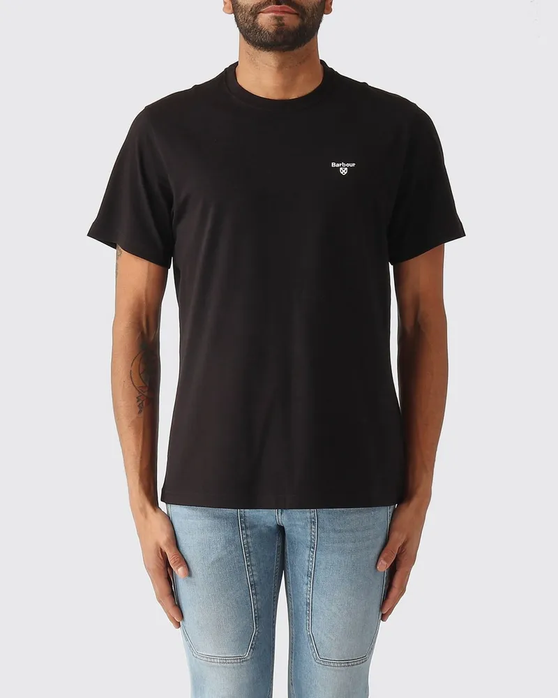 Barbour Baumwoll T-Shirt mit Logo Schwarz