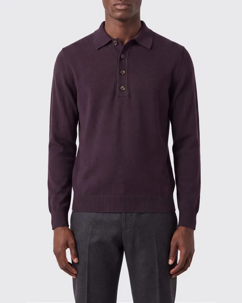 Eleventy Langärmeliges Strick-Poloshirt aus Kaschmir-Baumwoll-Mischung Braun