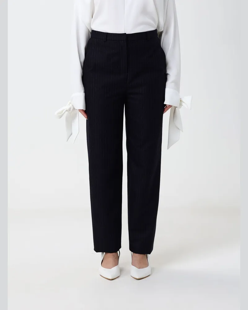 Emporio Armani Nadelstreifenhose mit geradem Bein aus Wollmischung Navy